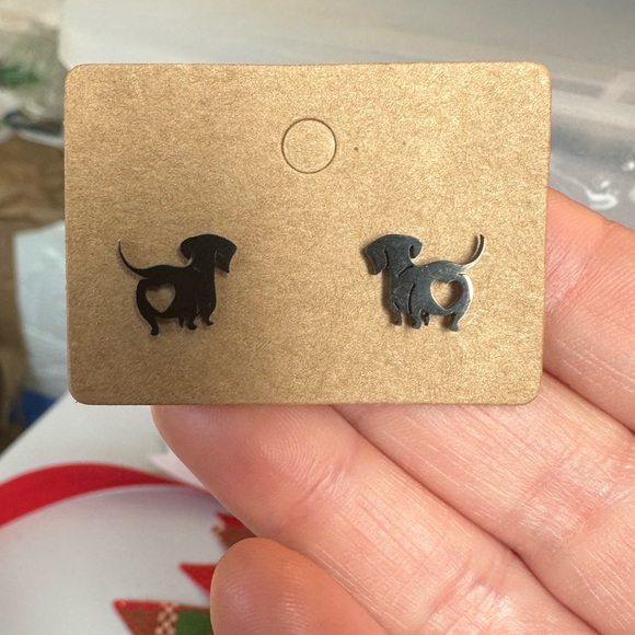 Other - New Dachshund Dog Silhouette Heart Stud Earrings